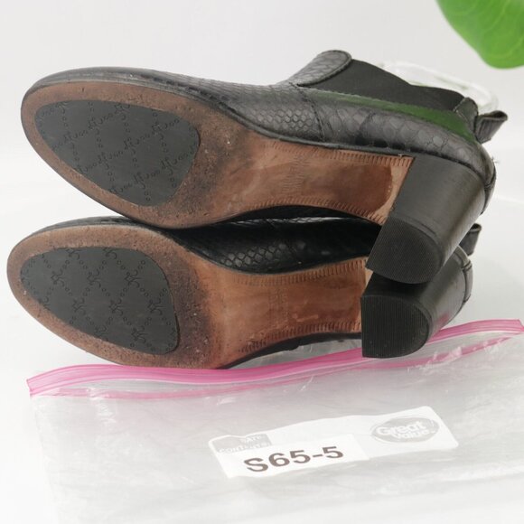 Johnston Murphy Womens Boot Size 8.5 Black Leather Snakeskin Block Heel Chelsea - Picture 11 of 14